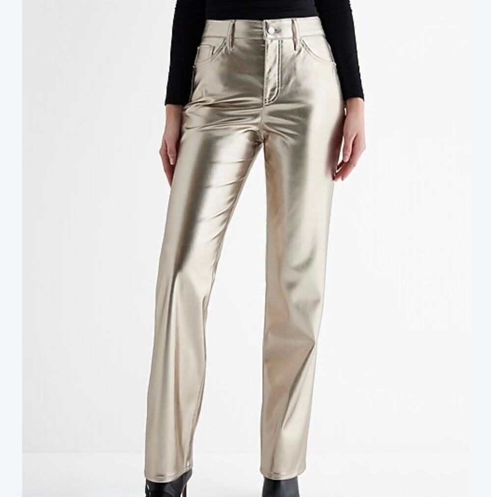Express Metallic Gold Faux Leather Leggings Pants Womens Size XLP PETITE